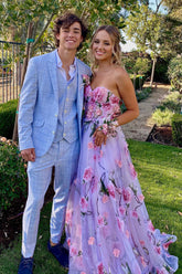 Elegant Light Blue Plaid Peak Lapel 3 Pieces Formal Prom Men's Suits